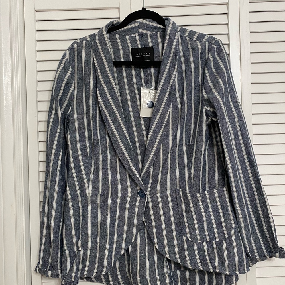 Sanctuary Linen Blend Blue Stripe Blazer Jacket Women's Size Small NWT